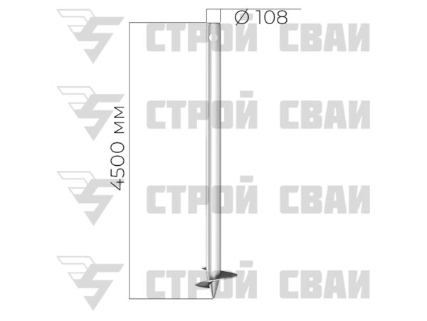 оцинкованная винтовая свая 108х4500 4 мм