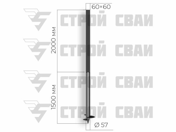свая кмбинированная 57х1500 3,5/60х60х2000 3 мм